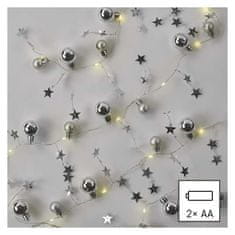 Emos LED vánoční girlanda, stříbrné koule s hvězdami 1,9 m, 2x AA, vnitřní, teplá bílá, časovač
