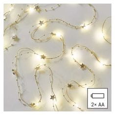 Emos LED vánoční řetěz zlatý – hvězdičky, 1,9 m, 2x AA, vnitřní, teplá bílá, časovač