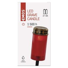 Emos LED hřbitovní svíčka zapichovací, červená, 25 cm, 2x AA, venkovní i vnitřní, vintage