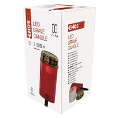 Emos LED hřbitovní svíčka zapichovací, červená, 25 cm, 2x AA, venkovní i vnitřní, vintage