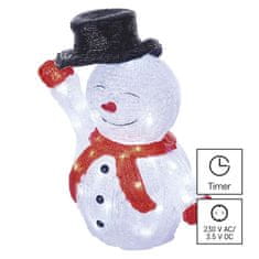 Emos LED vánoční sněhulák s kloboukem, 36 cm, venkovní i vnitřní, studená bílá, časovač