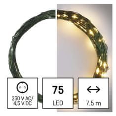 Emos LED vánoční nano řetěz zelený, 7,5 m, venkovní i vnitřní, teplá bílá, časovač