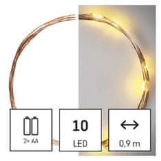 Emos LED vánoční nano řetěz měděný, 0,9 m, 2x AA, vnitřní, teplá bílá, časovač