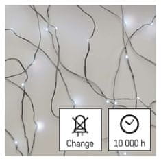 Emos LED vánoční nano řetěz stříbrný, 0,9 m, 2x AA, vnitřní, studená bílá, časovač