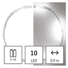 Emos LED vánoční nano řetěz stříbrný, 0,9 m, 2x AA, vnitřní, studená bílá, časovač