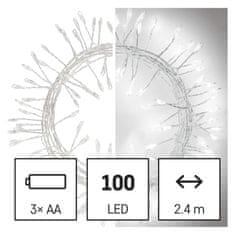 Emos LED vánoční nano řetěz – ježek, 2,4 m, 3x AA, vnitřní, studená bílá, časovač