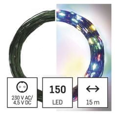 Emos LED vánoční nano řetěz zelený, 15 m, venkovní i vnitřní, multicolor, časovač