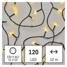 Emos LED vánoční řetěz, 12 m, venkovní i vnitřní, teplá bílá, časovač