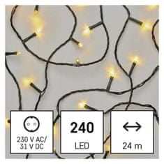 Emos LED vánoční řetěz, 24 m, venkovní i vnitřní, teplá bílá, časovač