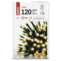 Emos LED vánoční řetěz, 12 m, venkovní i vnitřní, teplá bílá, časovač