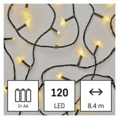 Emos LED vánoční řetěz, 8,4 m, 3x AA, venkovní i vnitřní, teplá bílá, časovač