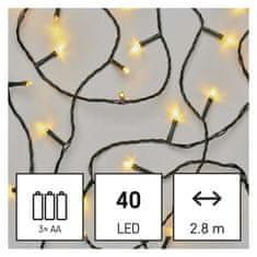 Emos LED vánoční řetěz, 2,8 m, 3x AA, venkovní i vnitřní, teplá bílá, časovač