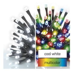 Emos LED vánoční řetěz 2v1, 10 m, venkovní i vnitřní, studená bílá/multicolor, programy