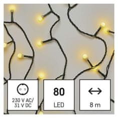 Emos LED vánoční cherry řetěz – kuličky, 8 m, venkovní i vnitřní, teplá bílá, časovač