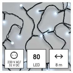 Emos LED vánoční cherry řetěz – kuličky, 8 m, venkovní i vnitřní, studená bílá, časovač