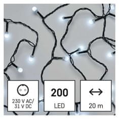 Emos LED vánoční cherry řetěz – kuličky, 20 m, venkovní i vnitřní, studená bílá, programy