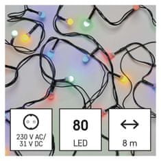 Emos LED vánoční cherry řetěz – kuličky, 8 m, venkovní i vnitřní, multicolor, časovač