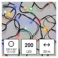 Emos LED vánoční cherry řetěz – kuličky, 20 m, venkovní i vnitřní, multicolor, časovač