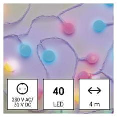 Emos LED světelný cherry řetěz – kuličky 2,5 cm, 4 m, venkovní i vnitřní, multicolor, časovač