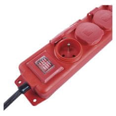 Emos Prodlužovací kabel 3 m / 4 zásuvky / s vypínačem / černo-červený / guma-neopren / 1,5 mm2
