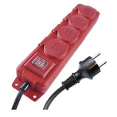 Emos Prodlužovací kabel 10 m / 4 zásuvky / s vypínačem / černo-červený / guma-neopren / 1,5 mm2