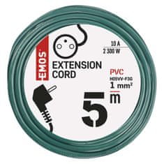 Emos Prodlužovací kabel 5 m / 1 zásuvka / zelený / PVC / 1 mm2