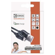 Emos Rychlonabíjecí a datový kabel USB-A 2.0 / micro USB-B 2.0, Quick Charge, 1 m, černý