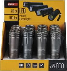 Emos COB LED ruční kovová svítilna P4705, 100 lm, 3× AAA, 12 ks, display box