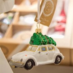 Decor By Glassor Vánoční ozdoba autíčko se stromkem bílé
