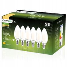 LUMILED 6x LED žárovka E14 svíčka 7W = 60W 806lm 3000K Teplá bílá 360° Filament
