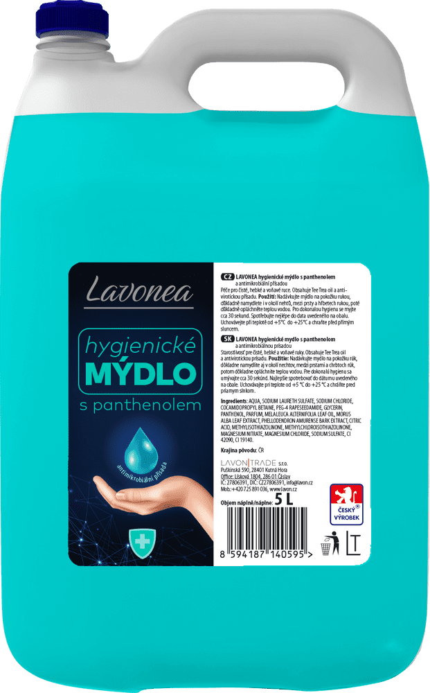 Levně Lavonea hygienické mýdlo s panthenolem, antimikrobiální přísada 5 l