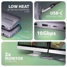 AXAGON dokovací stanice HMC-12GM2, 3xUSB-A, USB-C, HDMI, DP, RJ45, SD/microSD, M.2 slot,,PD 100W,