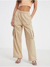 ONLY Béžové dámské šusťákové kalhoty s kapsami ONLY Karin M