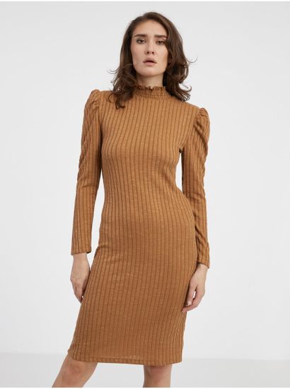 Jacqueline de Yong Hnědé dámské svetrové šaty JDY Edna