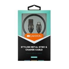 Canyon Nabíjecí kabel micro-USB / USB 2.0, 5V/2A, průměr 3,5mm, kovově opletený, 1m, tmavě-šedá