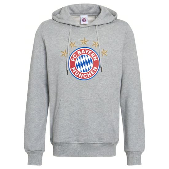 FotbalFans Mikina FC Bayern Mnichov s kapucí, šedá, 100% bavlna