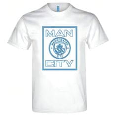 FotbalFans Bílé Tričko Manchester City FC, modrý nápis Man City, bavlna | L