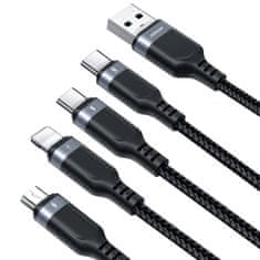 Joyroom USB kabel 4v1 USB-A - 2 x USB-C / Lightning / Micro pro nabíjení a přenos dat 1.2 m - Černá KP27724