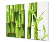 Glasdekor Ochranná deska bambus s listy bílé pozadí - Ochranná deska: 60x70cm, Lepení na zeď: S lepením na zeď