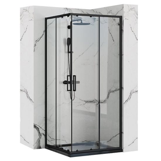 BPS-koupelny Čtvercový sprchový kout REA PUNTO 90x90 cm, chrom se sprchovou vaničkou Savoy černá