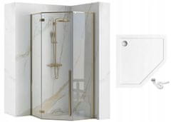 BPS-koupelny Pětiúhelníkový sprchový kout REA DIAMOND 90x90 cm, zlatý se sprchovou vaničkou Diamond černá