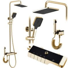 BPS-koupelny Sprchový komplet s termostatickou baterií REA ROB černý mat/zlatý