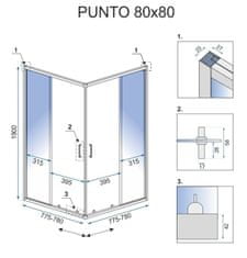 BPS-koupelny Čtvercový sprchový kout REA PUNTO 80x80 cm, chrom se sprchovou vaničkou Savoy bílá