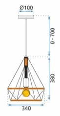 Toolight Geometrická závěsná lampa, skleněné podkroví, lano APP679-1CP