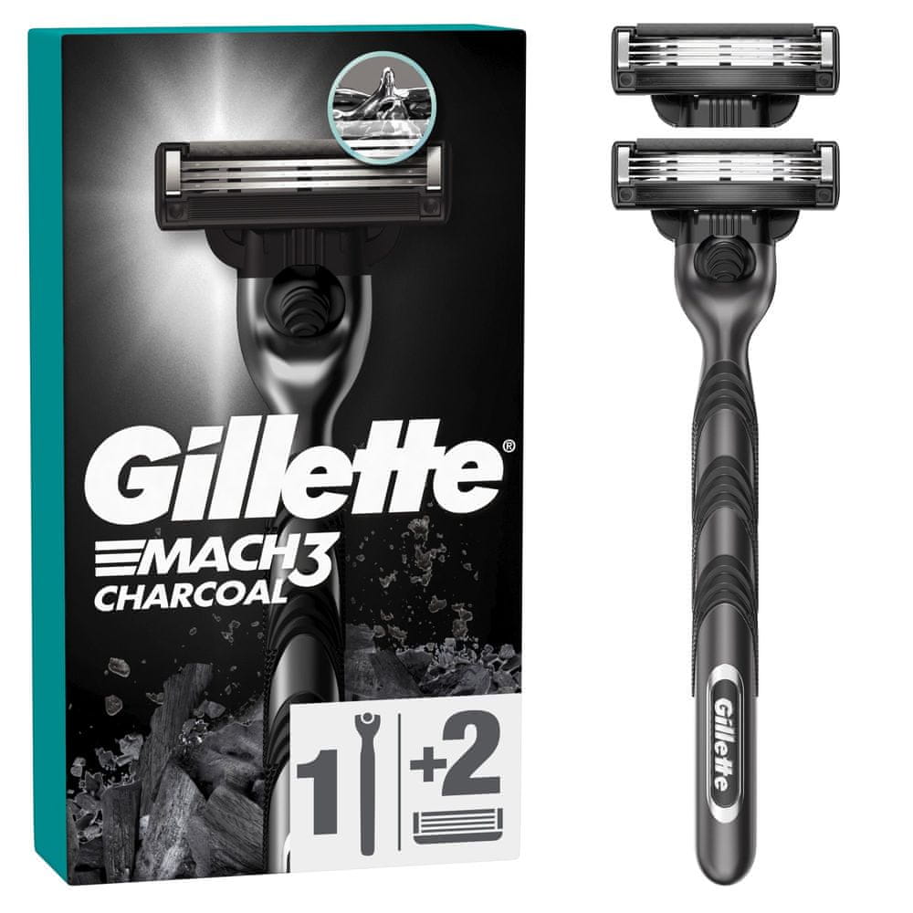 Levně Gillette Mach3 Charcoal Holicí strojek pro muže + 2 ks náhradní hlavice