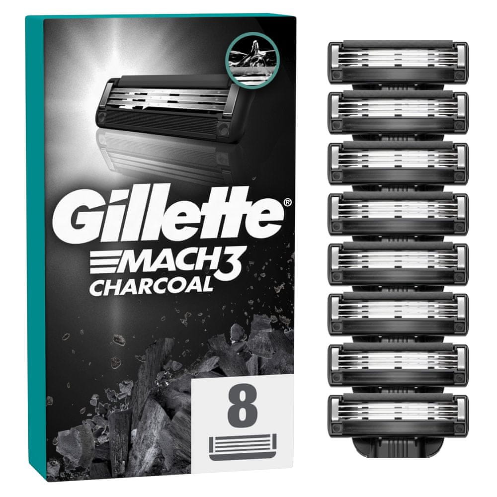 Levně Gillette Mach3 Charcoal Náhradní hlavice do holicího strojku pro muže 8 ks
