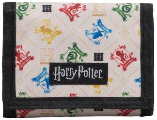 CurePink Peněženka rozkládací Harry Potter: Znaky Bradavických kolejí (12 x 10 x 2 cm)