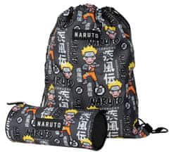 CurePink Pytlík gym bag a penál na tužky Naruto: Character and Signs (28 x 39 cm|22 x 11 x 8 cm)