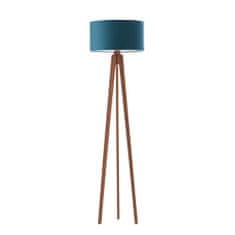 LYSNE.PL Dřevěná stojací lampa se stínítkem v moderním stylu, dřevěný vazník, E27, nožní spínač, MIAMI, mahagon, námořní modrá