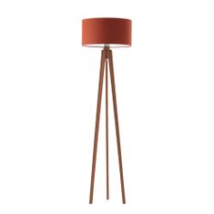LYSNE.PL Dřevěná stojací lampa se stínítkem v moderním stylu, dřevěný vazník, E27, nožní spínač, MIAMI, mahagon, cihlová